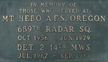 Plaque at Mount Hebo Radar Towers