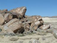 Rocks painted like fish heads